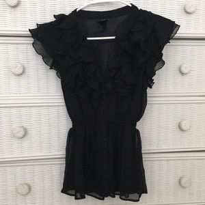 Fun and Flirty Ruffle Black Top Size 6